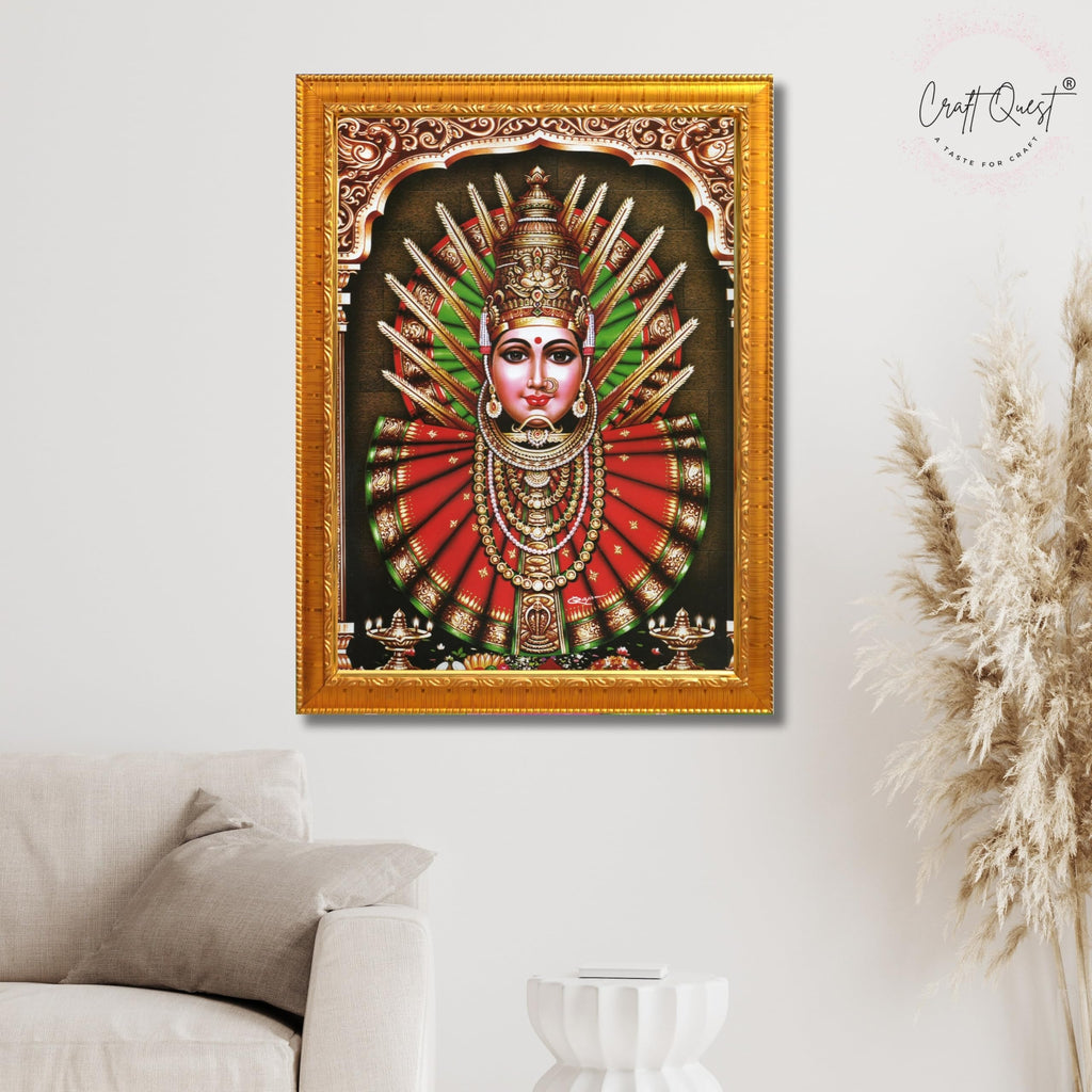 CRAFT QUEST Renuka Devi Yellamma Mata Ellamma Thalli Wall Painting Framed | South God Picture Frame for Home, Office, Temple & Gifting, Decor
