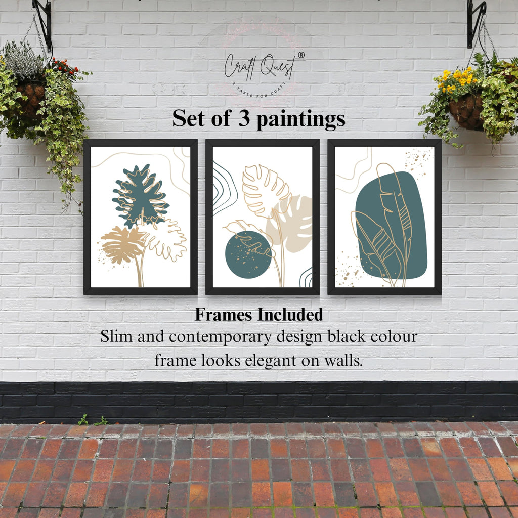 CRAFT QUEST Boho Leaf Artwork | Set of 3 Frames for Home Decoration | Ideal for Living Room, Bedroom & Offices