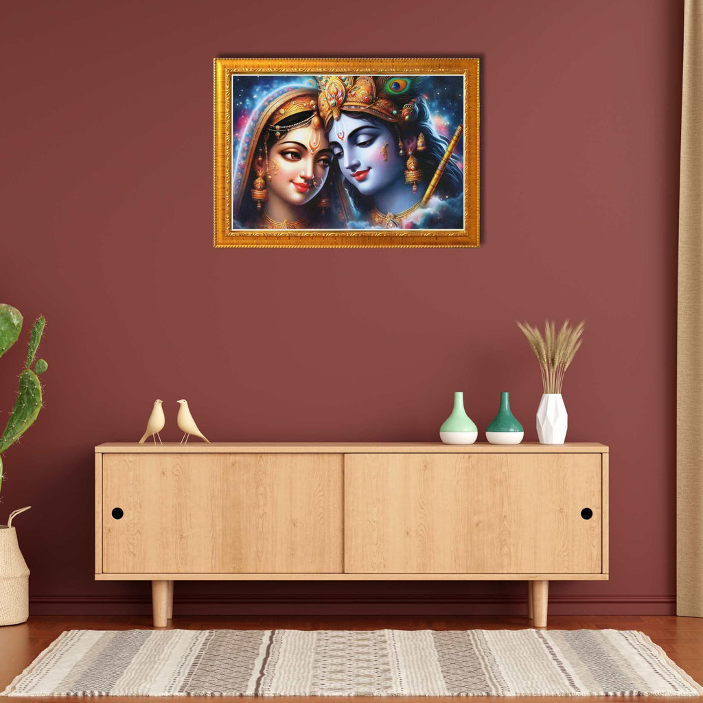CRAFT QUEST Radha Krishna Art Photo Framed Painting for Home and Bedroom Wall Decoration of Size 14X10 Inches with Frame And Acrylic Glass RK208