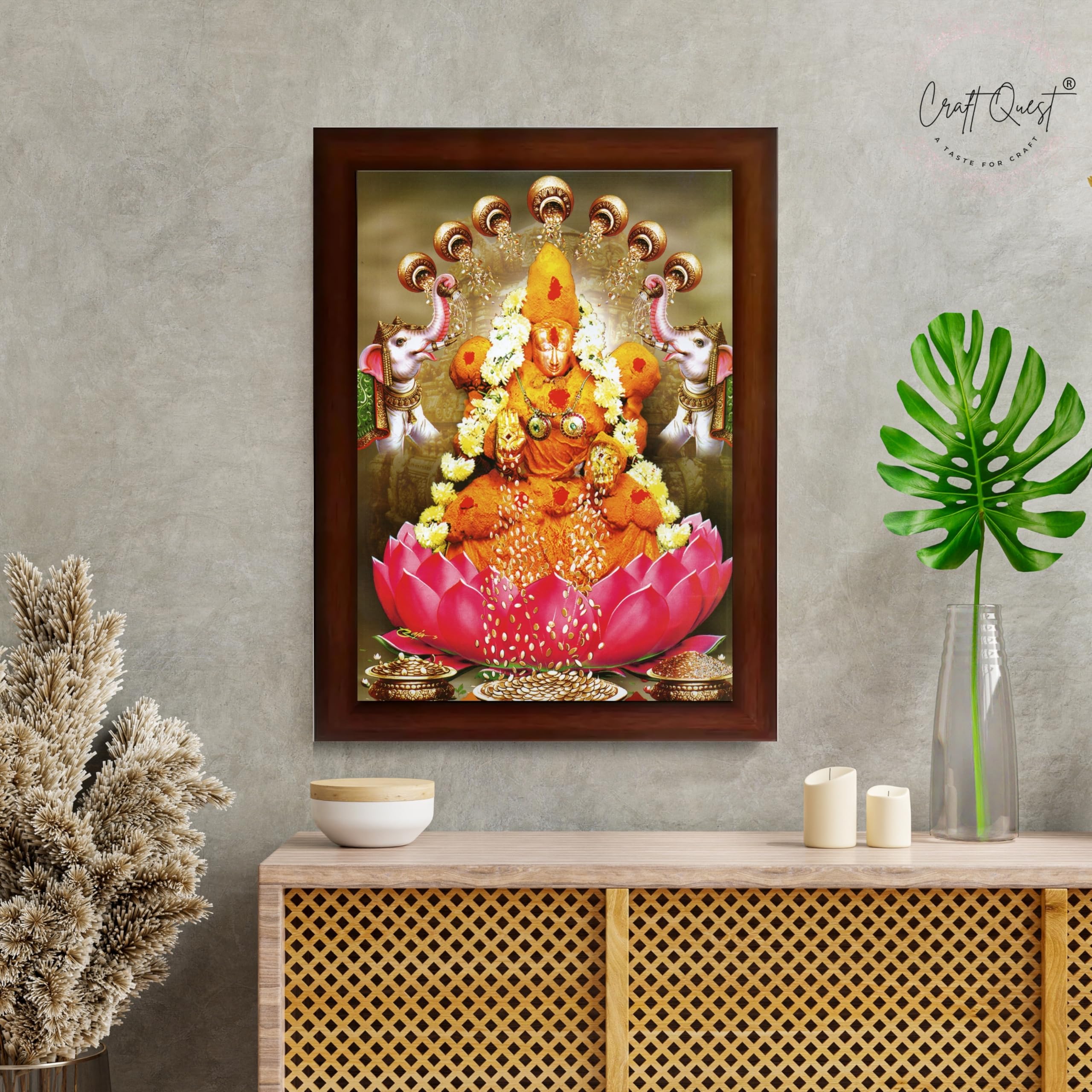 CRAFT QUEST Padmavati Devi Padmavathi Thayar Amman Wall Photo Framed | South God Picture Frame for Home, Office, Temple & Gifting, Decor