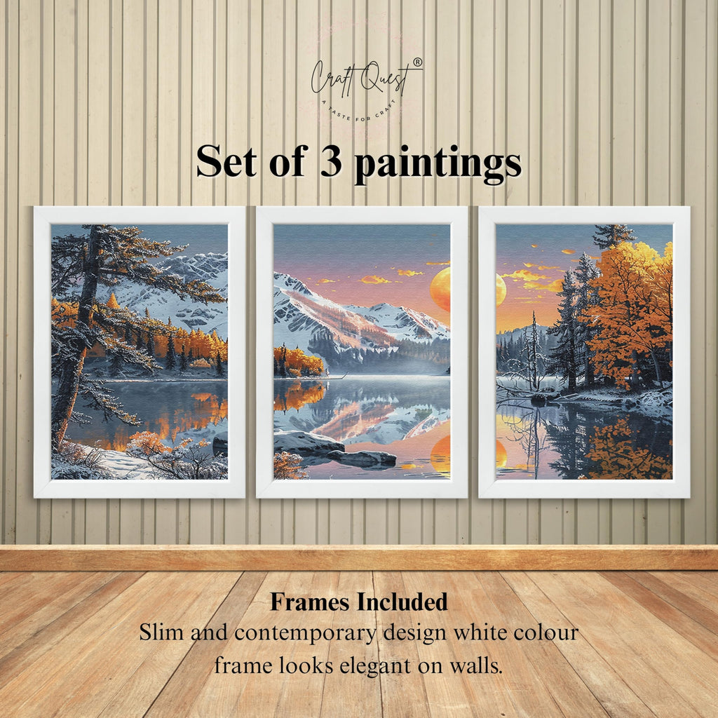 CRAFT QUEST Modern Art Paintings With Lake & Mountains Wall Art | Set of 3 Frames for Home Decoration | Ideal for Living Room, Bedroom & Offices