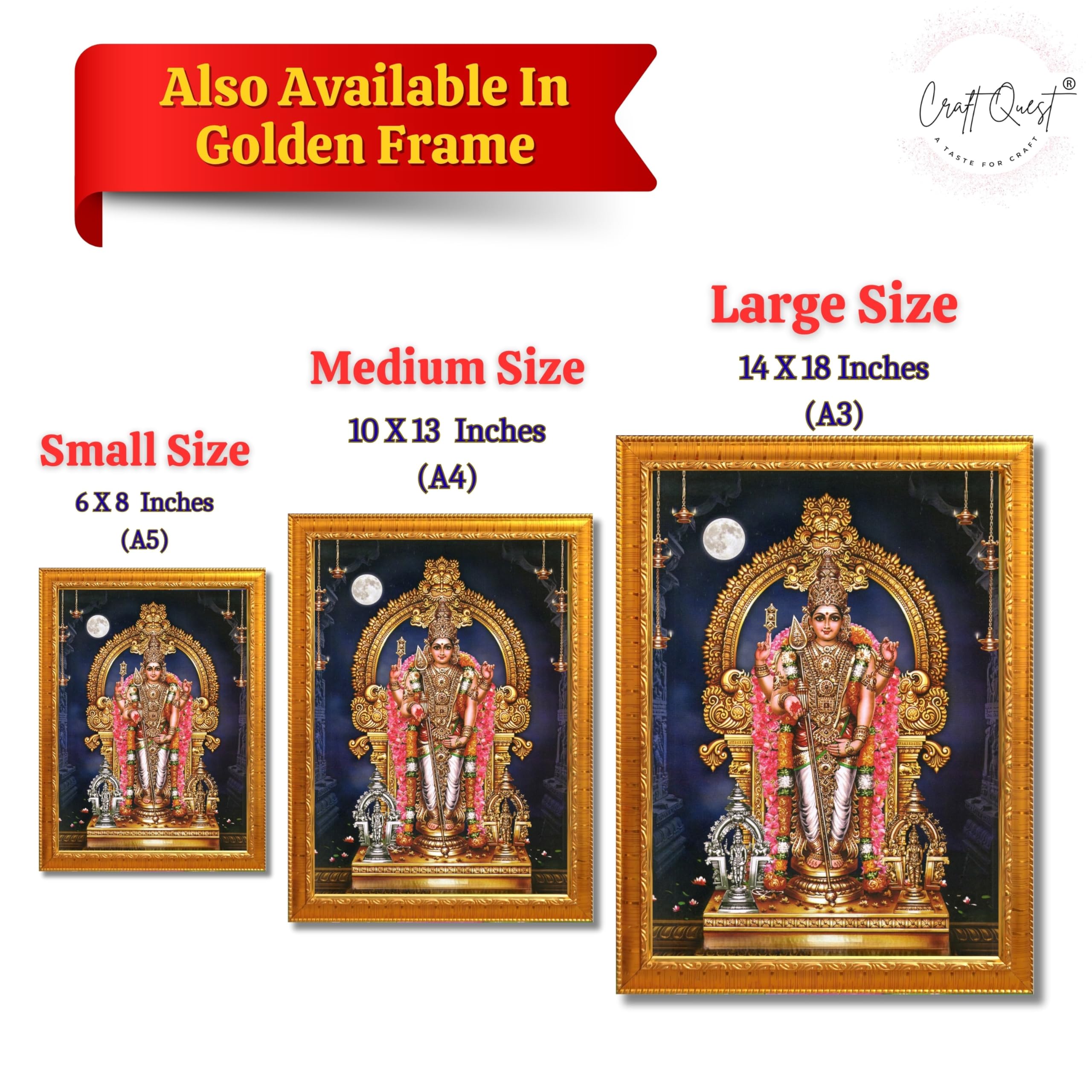 CRAFT QUEST Lord Murugan Subramanya Swamy Wall Photo Frame | South God Picture Frame for Home, Office, Temple & Gifting