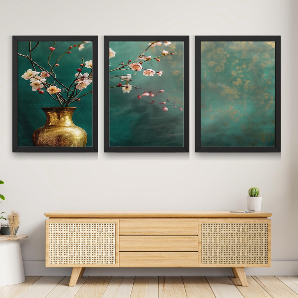CRAFT QUEST Nature Inspired Flowers In Vase Modern Wall Art | Set of 3 Frames for Home Decoration | Ideal for Living Room, Bedroom & Offices