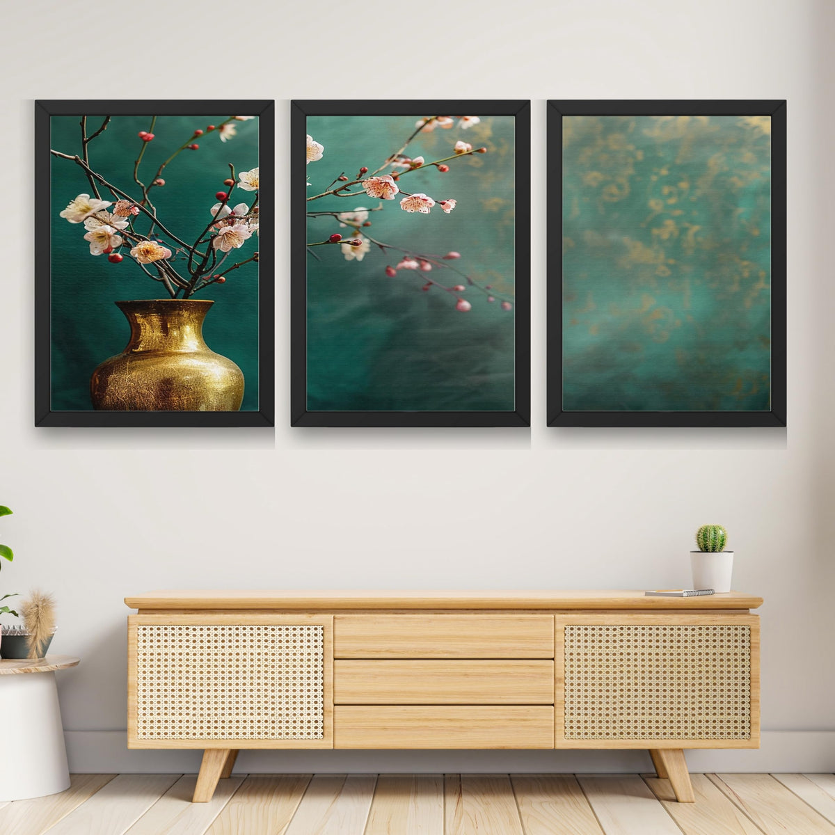 CRAFT QUEST Nature Inspired Flowers In Vase Modern Wall Art | Set of 3 Frames for Home Decoration | Ideal for Living Room, Bedroom & Offices