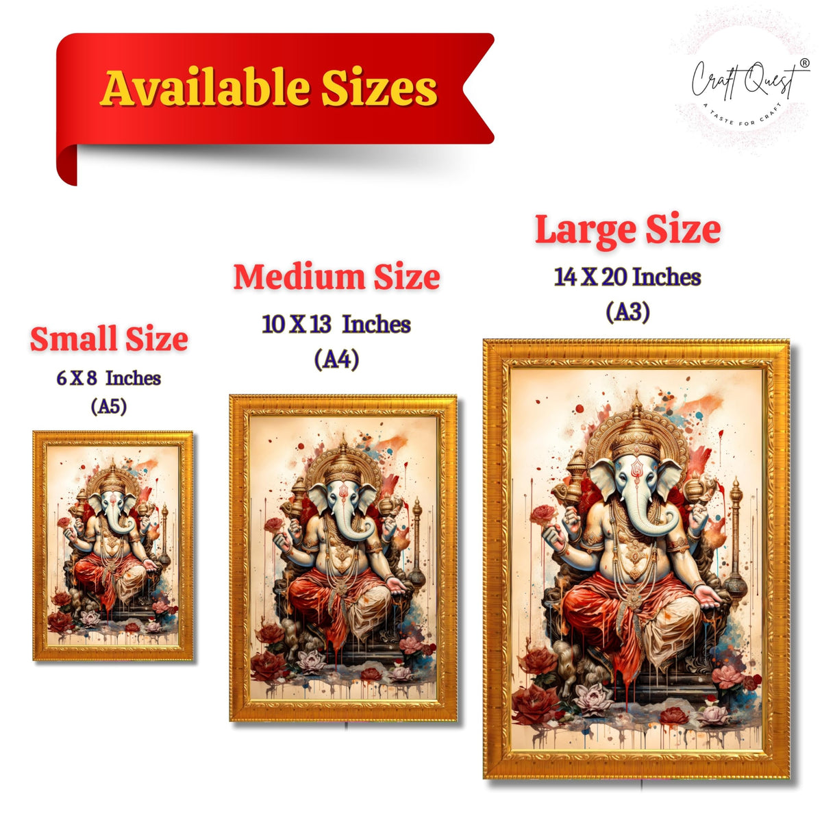 CRAFT QUEST Lord Ganesh Ganpati ji Hanging Wall Painting Framed For Home Décor