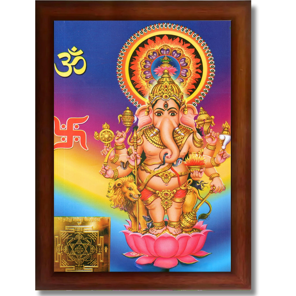 CRAFT QUEST Drishti Ganapathi for Entrance Vastu Ganesha Wall Painting Framed Home Decor | Religious God Picture Frame for Home, Office, Temple & Gifting