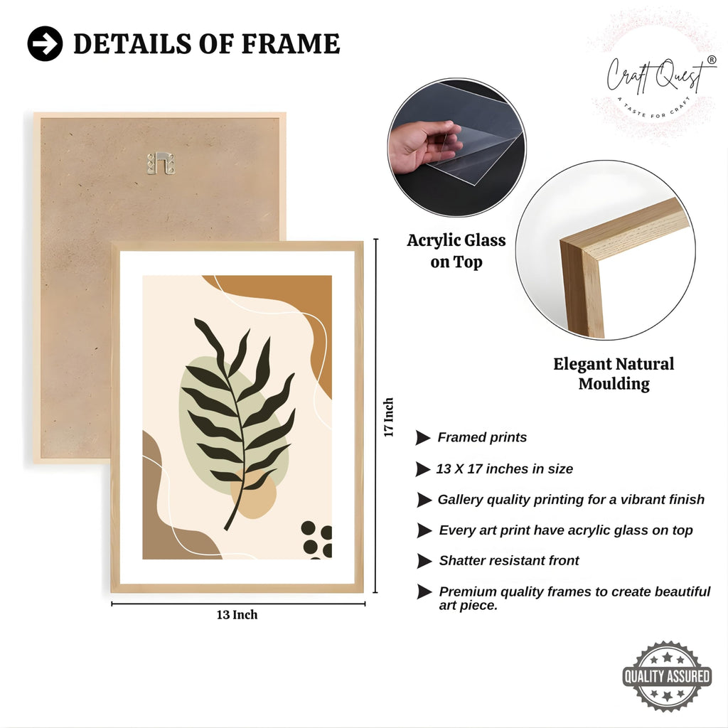 CRAFT QUEST Wall Art Decor Paintings | Set of 3 BOHO Wall Art Frames for Home Decoratio | Ideal for Living Room, Offices & Bedroom