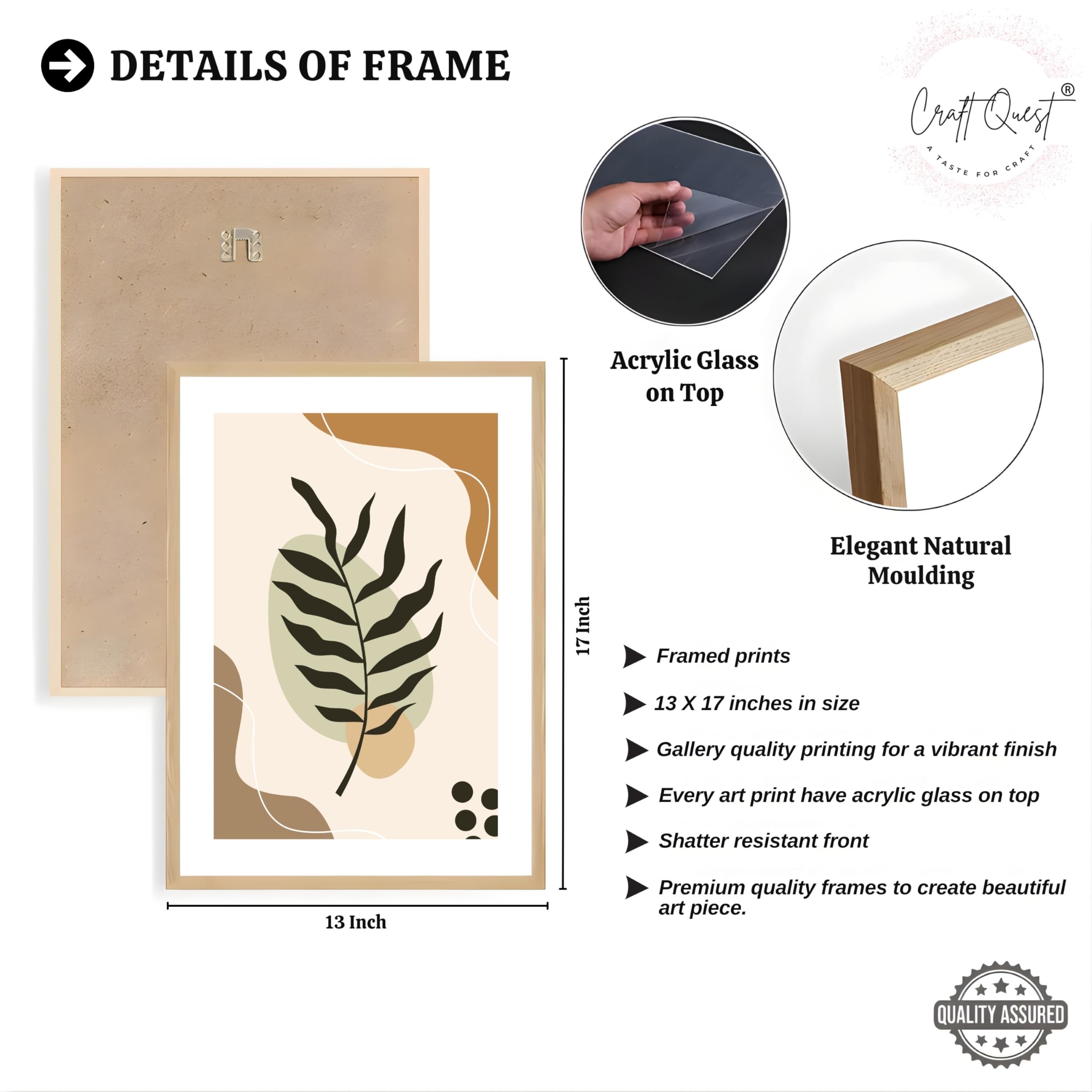CRAFT QUEST Wall Art Decor Paintings | Set of 3 BOHO Wall Art Frames for Home Decoratio | Ideal for Living Room, Offices & Bedroom