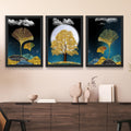 CRAFT QUEST Modern Art Mural With Golden Christmas Trees Wall Art | Set of 3 Frames for Home Decoration | Ideal for Living Room, Bedroom & Offices