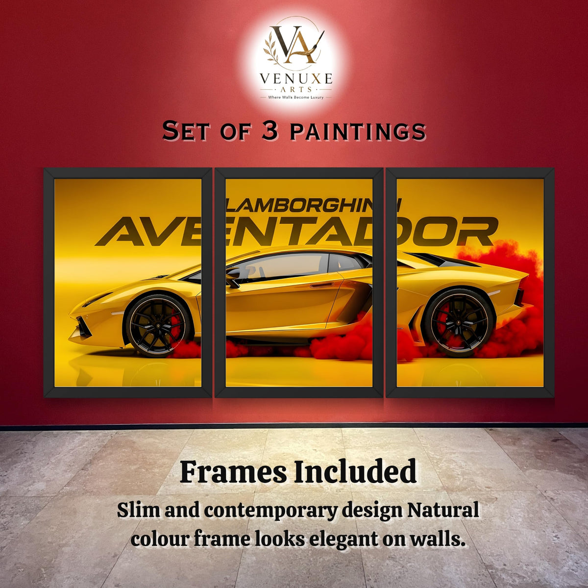 VENUXE ARTS Set Of 3 Big Sports Cars Framed Posters Gift Items for Boys Room Wall Decoration Bedroom, Living Room, Office, Studio Décor | Car Poster Frame for Wall Décor