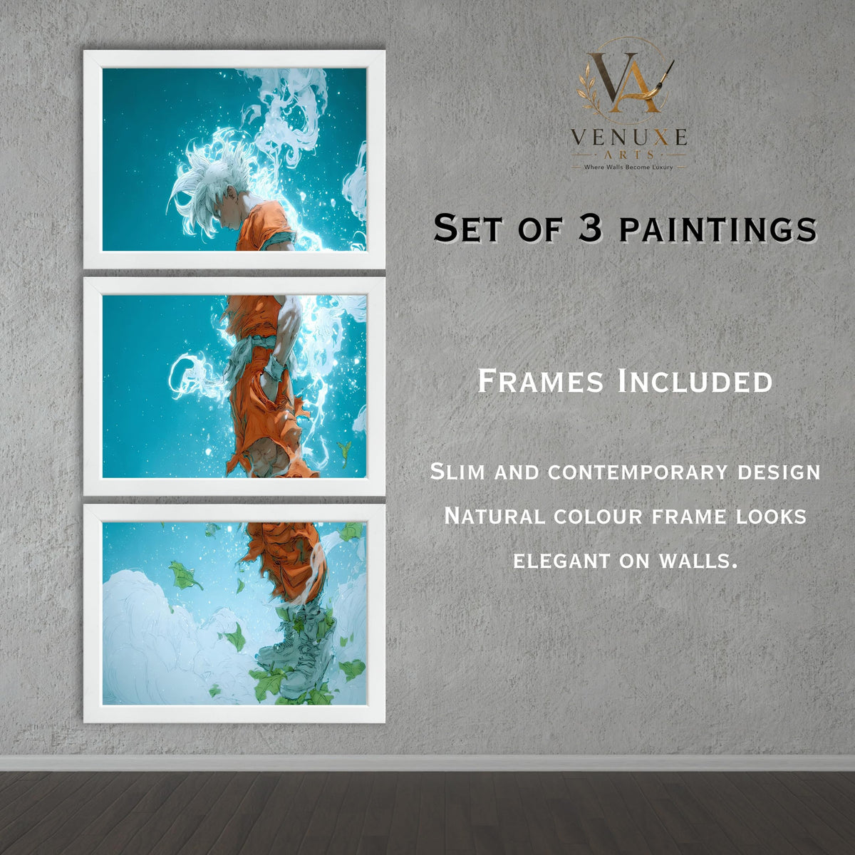 VENUXE ARTS Set Of 3 Anime Characters Wall Framed |Anime Characters Framed Poster for Living Room Bedroom Gaming Room Studio Wall Decor