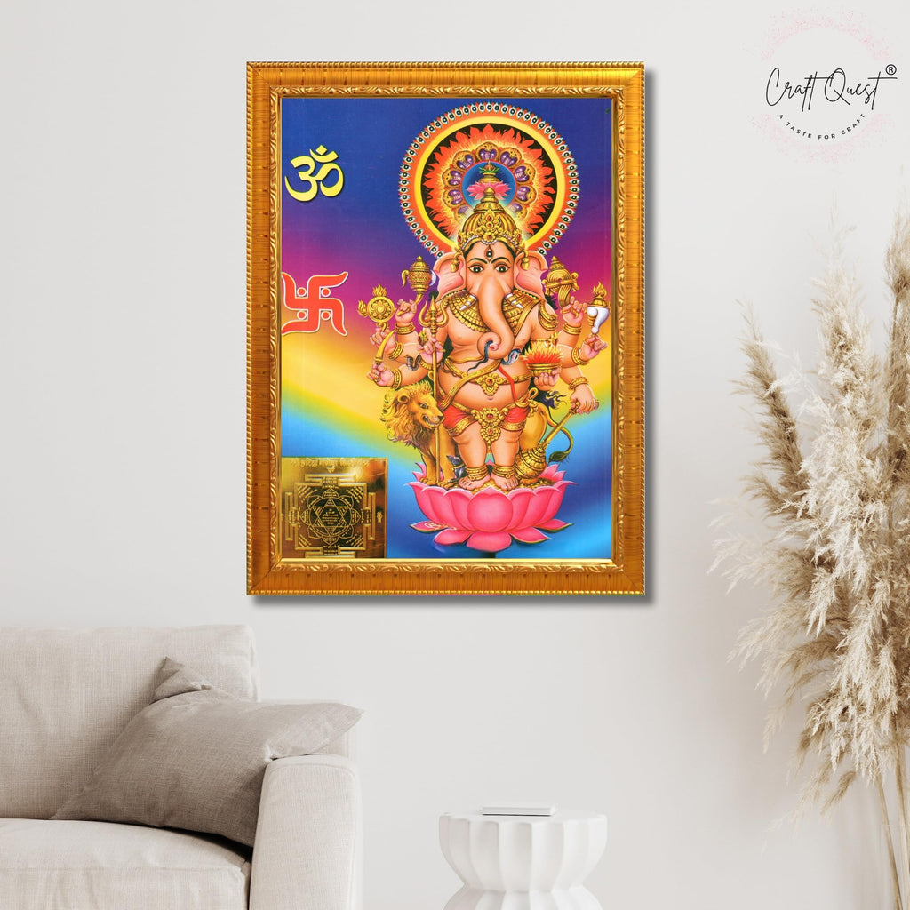 CRAFT QUEST Drishti Ganapathi for Entrance Vastu Ganesha Wall Painting Framed Home Decor | Religious God Picture Frame for Home, Office, Temple & Gifting