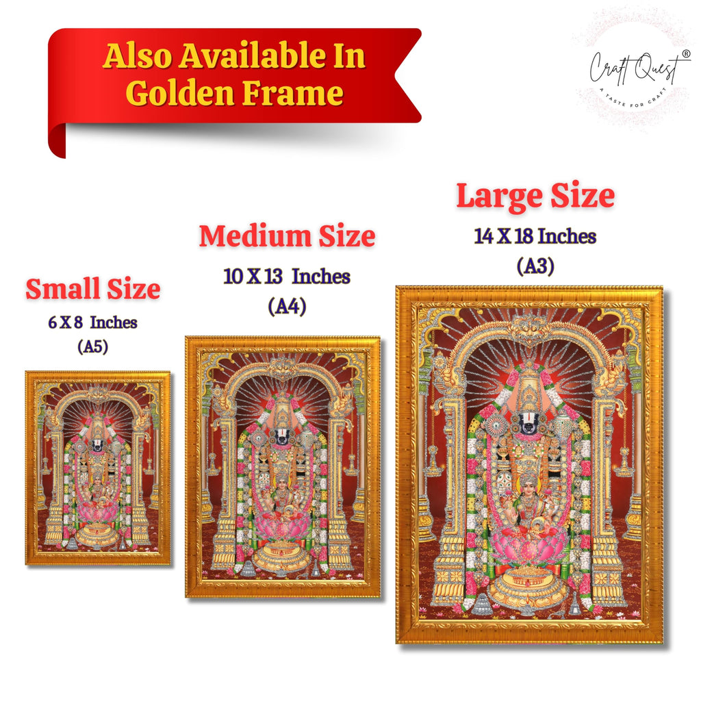 CRAFT QUEST Tirupati Balaji Lord Venkateshwara Swamy Wall Painting Framed Home and Pooja Décor