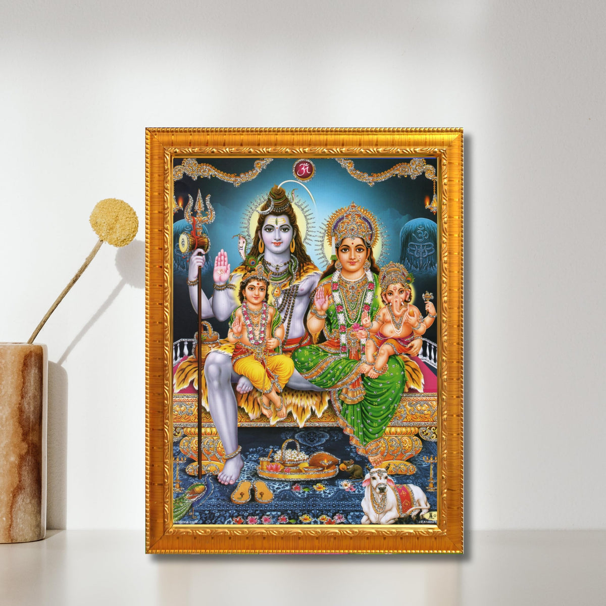 CRAFT QUEST Shiv Parivar Religious Wood Wall Mount Rectangular Photo Frame With Acrylic Glass