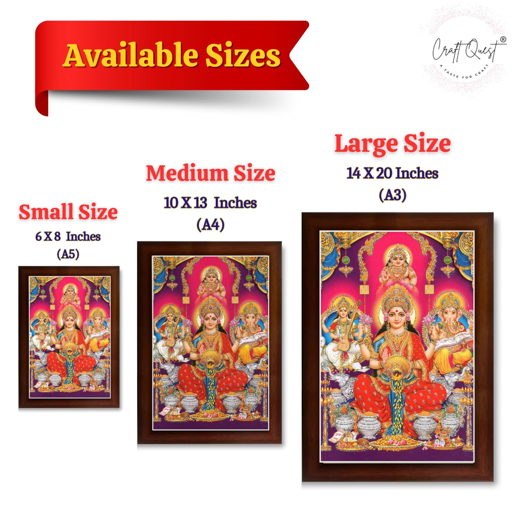 CRAFT QUEST Lakshmi Devi Ganesha Saraswati Hanging Wall Painting Framed Home and Pooja Decor God Hindu Devi Devta Photo Frame