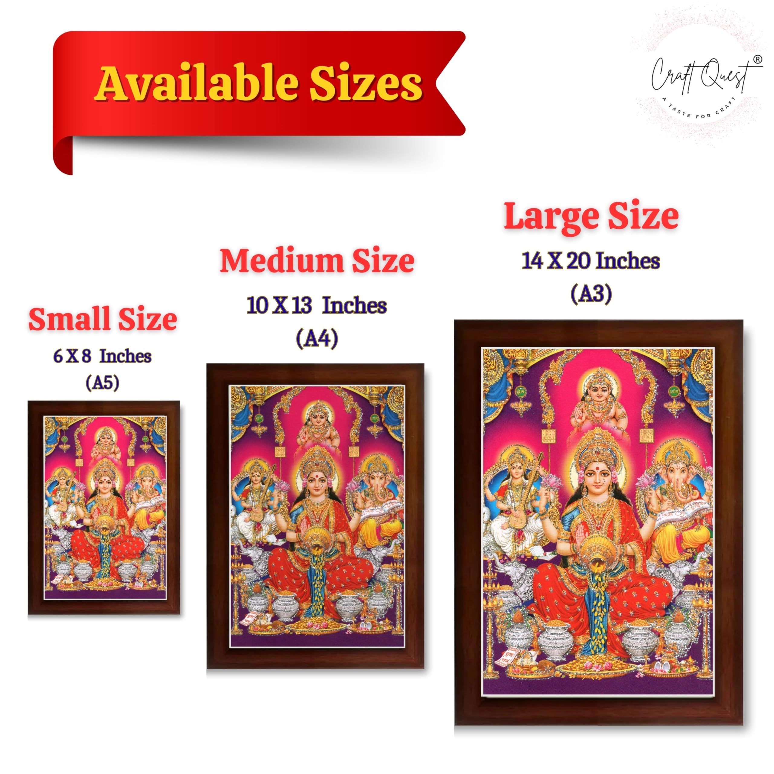 CRAFT QUEST Lakshmi Devi Ganesha Saraswati Hanging Wall Painting Framed Home and Pooja Decor God Hindu Devi Devta Photo Frame