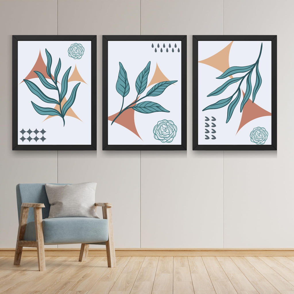 CRAFT QUEST Nature Inspired Botanical Wall Art Abstract Leaves Wall Art | Set of 3 Frames for Home Decoration | Ideal for Living Room, Bedroom & Office