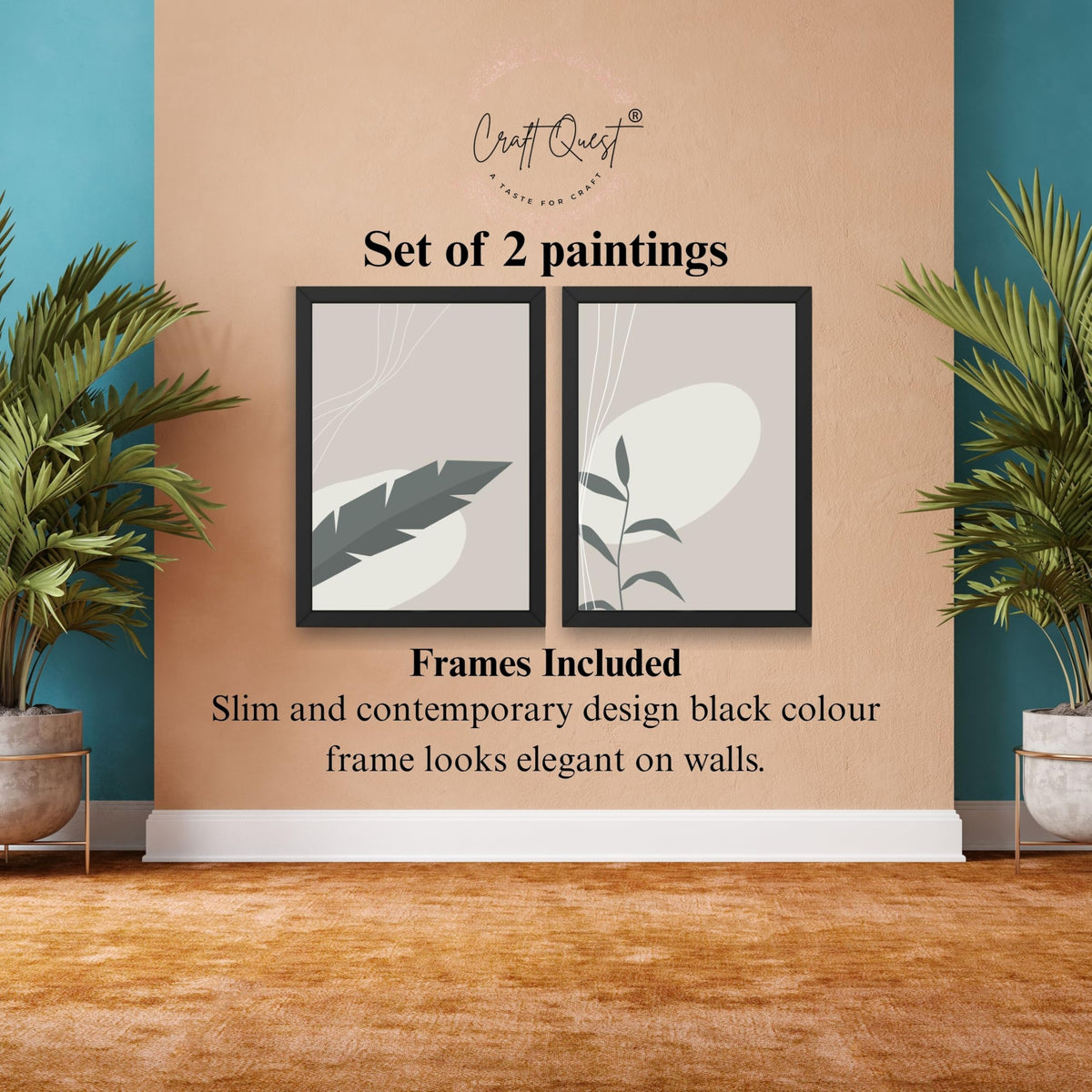 CRAFT QUEST Wall Art Decor Paintings | Set of 2 Floral Wall Art Frames for Home Decoration | Ideal for Living Room, Bedroom & Office (Style 112)