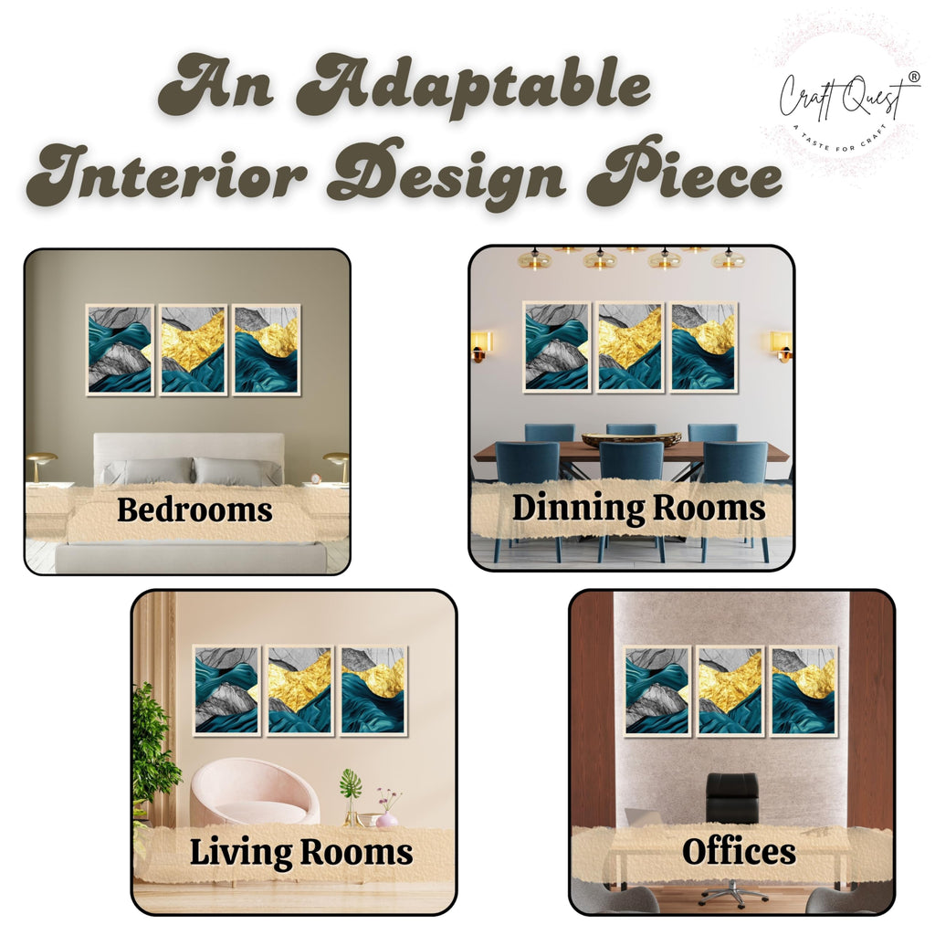 CRAFT QUEST Modern Art Abstract Golden Fashion Wall Art | Set of 3 Frames for Home Decoration | Ideal for Living Room, Bedroom & Offices