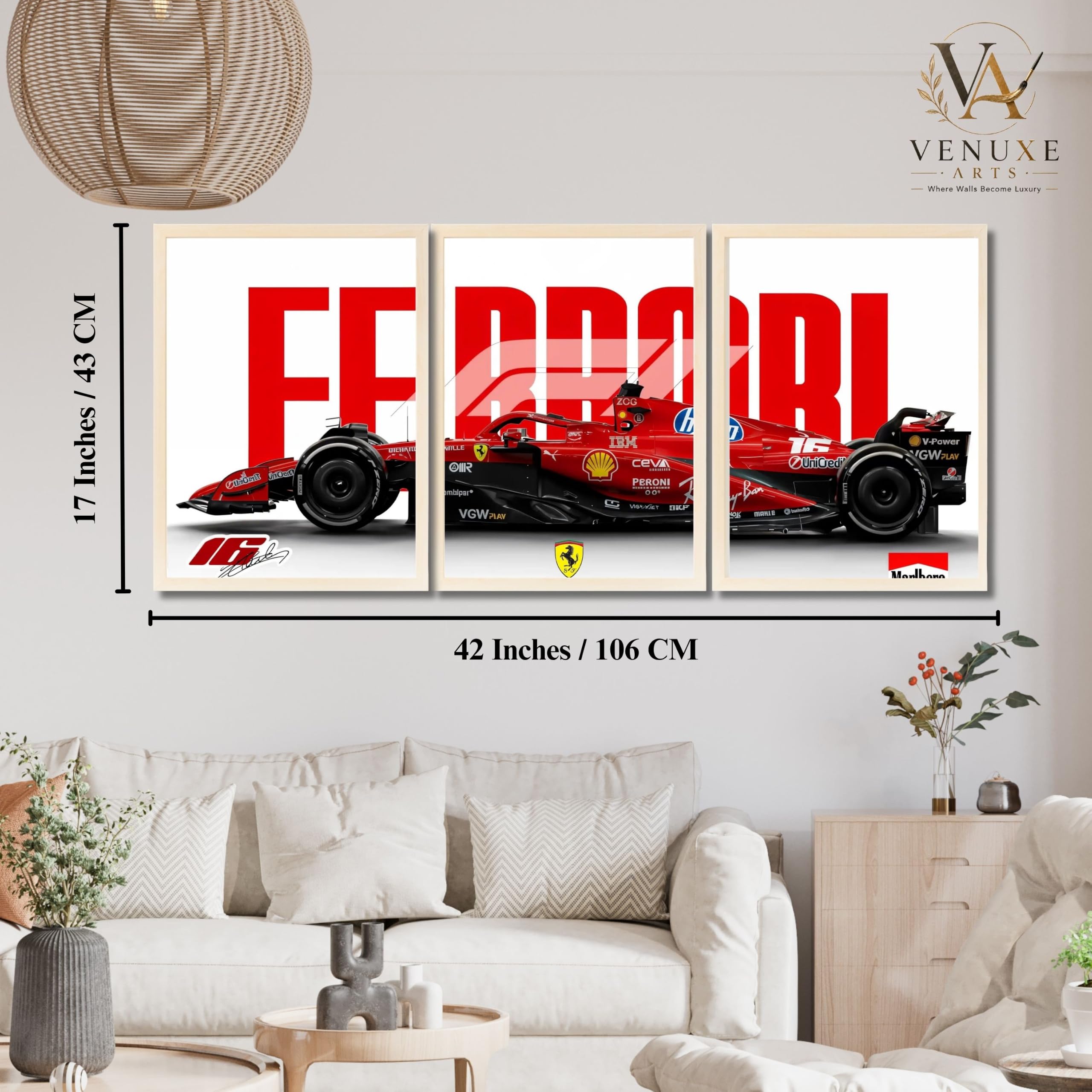 VENUXE ARTS Set Of 3 Big Sports Cars Framed Posters Gift Items for Boys Room Wall Decoration Bedroom Living Room Office Studio Décor | Car Poster Frame for Wall Décor