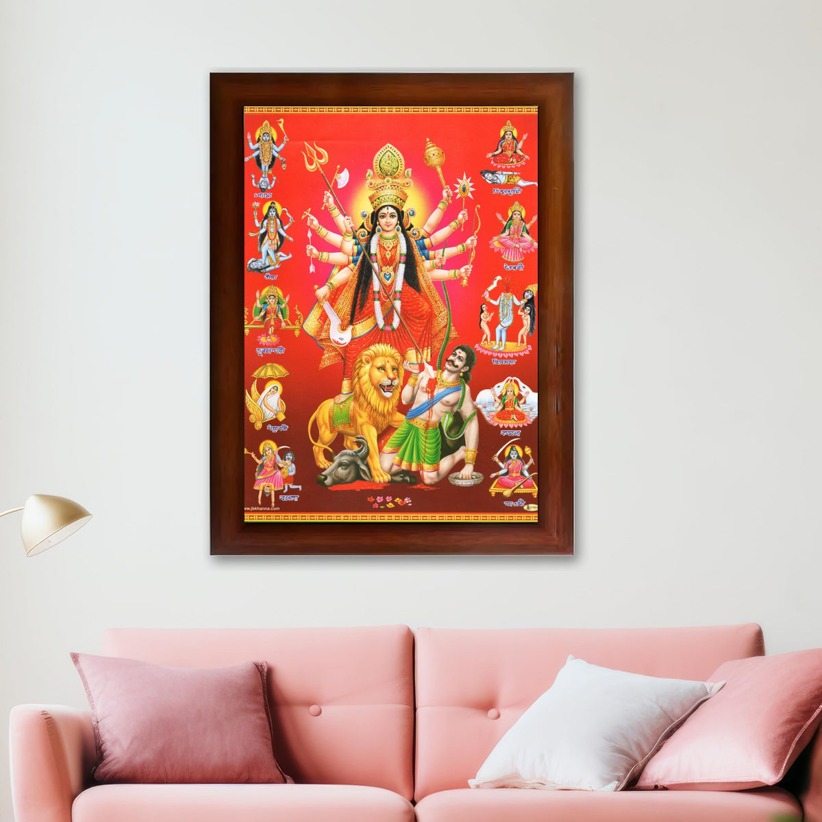 CRAFT QUEST Durga mata Mahishasura Mardini | Mahisasur Mardhini Durga Framed, Religious Photo Frame With Acrylic Glass