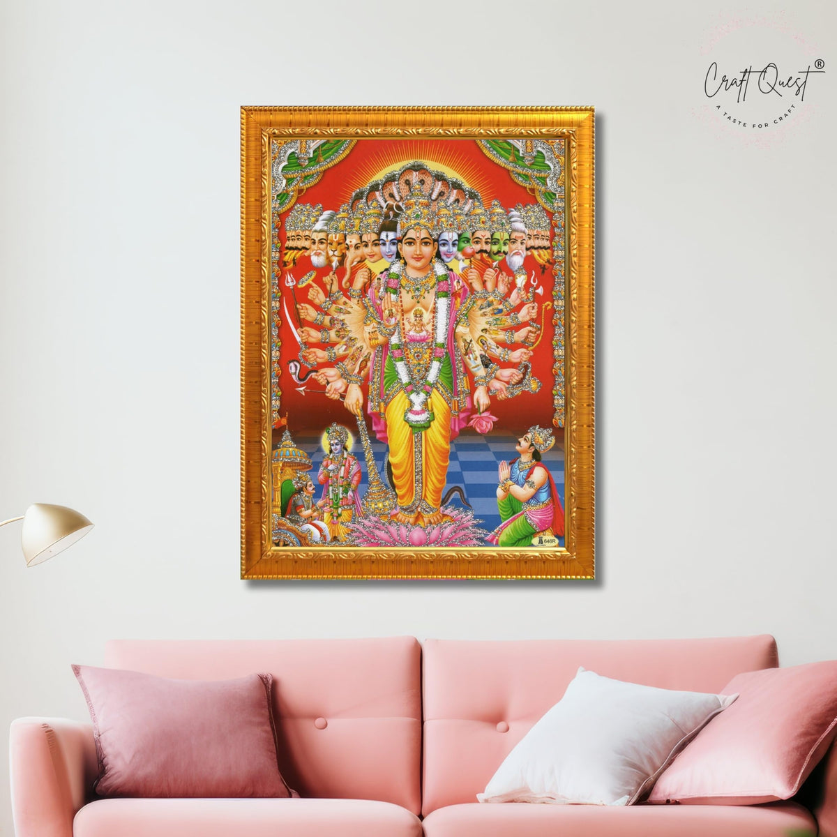CRAFT QUEST Lord Vishnu Lakshmi Devi Laxmi Narayan Ji Wall Painting Framed Home and Pooja Room Décor