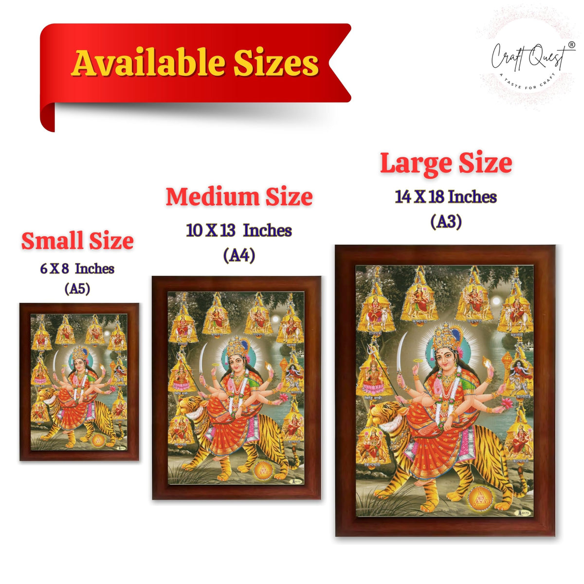 CRAFT QUEST Durga Maa Nav Navdurga Wall Painting Framed Home and Pooja,Office Decor Items