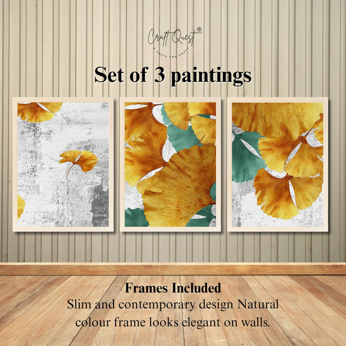CRAFT QUEST Modern Art Rich Texture Abstract Wall Art | Set of 3 Frames for Home Decoration | Ideal for Living Room, Bedroom & Offices