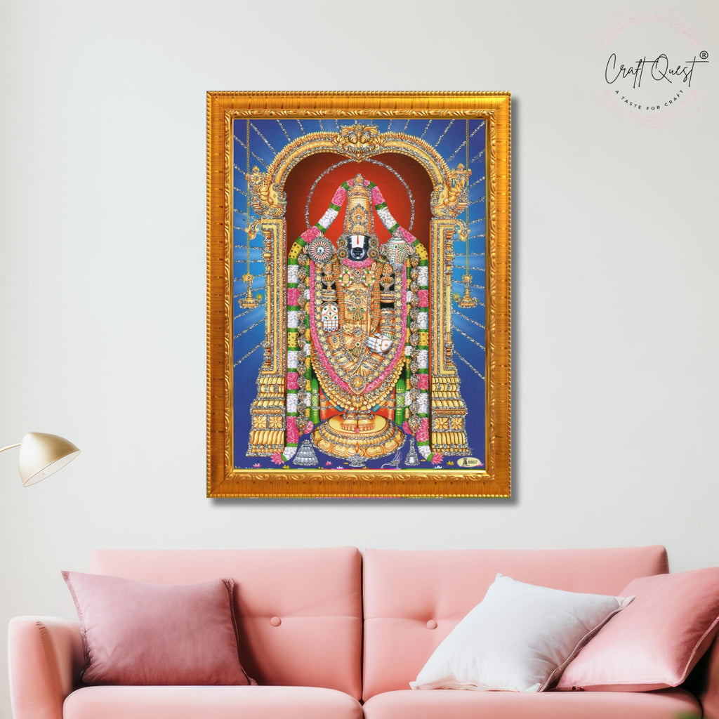 CRAFT QUEST Tirupati Balaji Lakshmi Venkateshwara venkateshwer Swamy Wall Painting Framed, Home, Temple, Pooja, Wall Décor Item