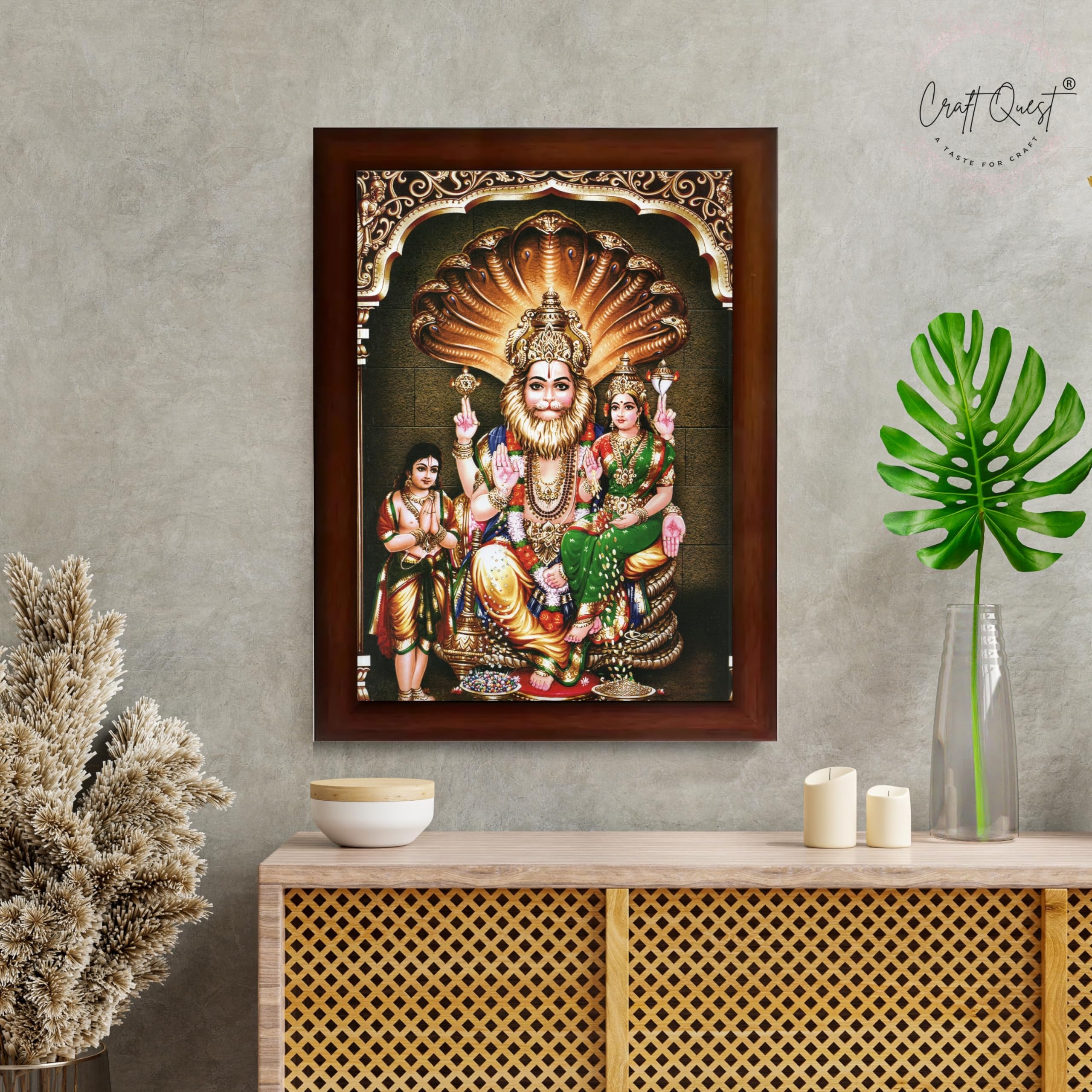 CRAFT QUEST Lakshmi Narasimha Swamy Lord Narsingh Bhagwan Photo Framed | Acrylic Glass, Lightweight | Ideal for Home, Office, Temple & Puja Room, Wall Decor