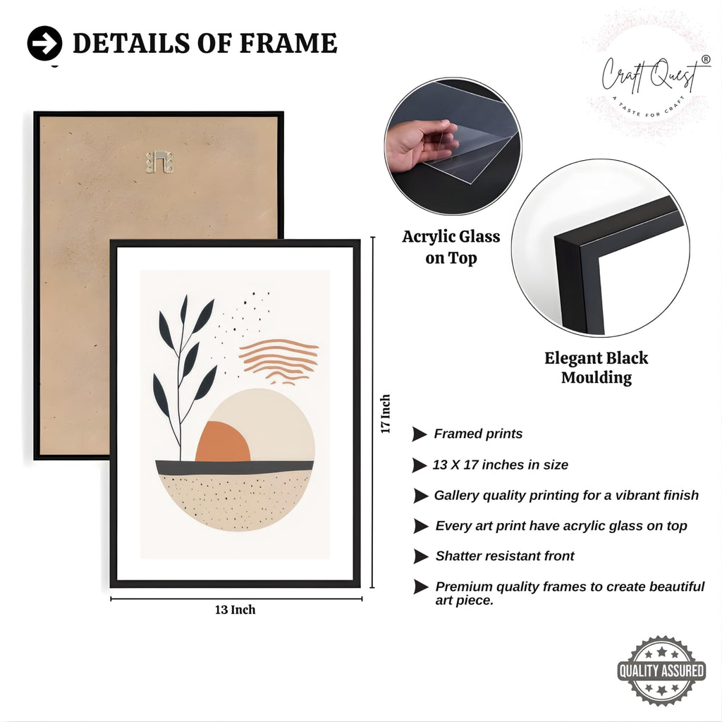 CRAFT QUEST Contemporary Organic Abstract Wall Art | Set of 3 Frames for Home Decoration | Ideal for Living Room, Bedroom & Offices