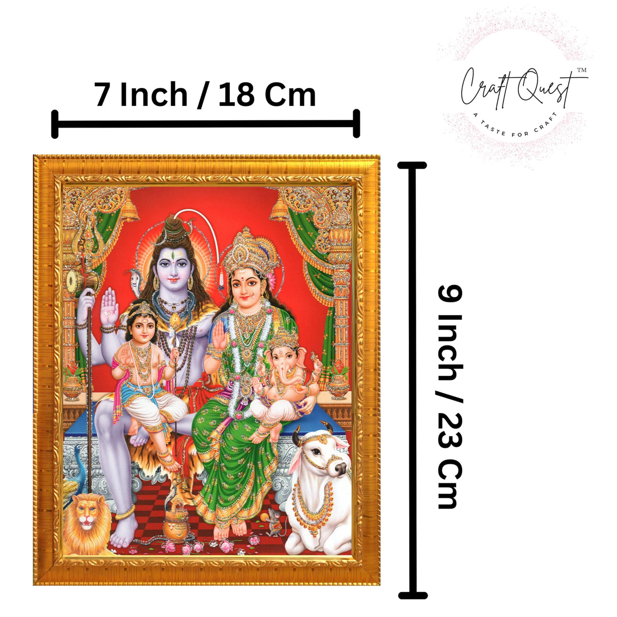 CRAFT QUEST Shiv Parivar Religious Wood Photo Frame with Acrylic glass (Golden, 7 X 9 inch)