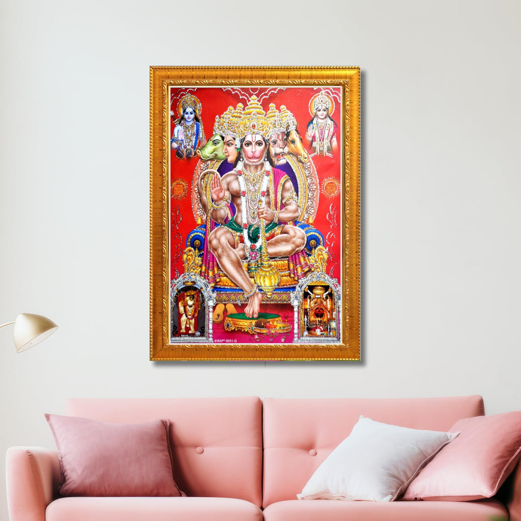 CRAFT QUEST Panchmukhi Hanuman JI | Bajrangbali Religious Photo frame Home Decorative Item Synthetic Wood