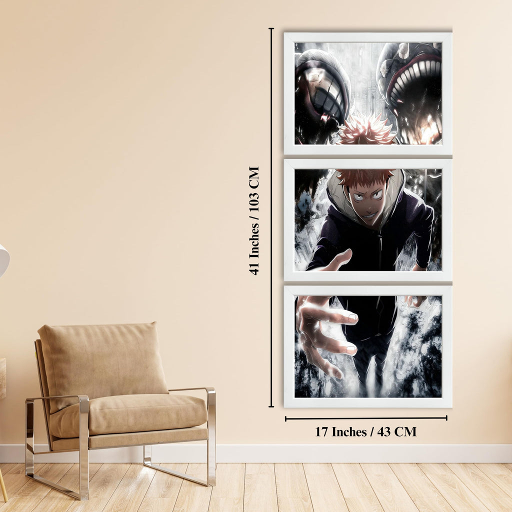 VENUXE ARTS Set Of 3 Anime Characters Wall Framed |Anime Characters Framed Poster for Living Room Bedroom Gaming Room Studio Wall Decor