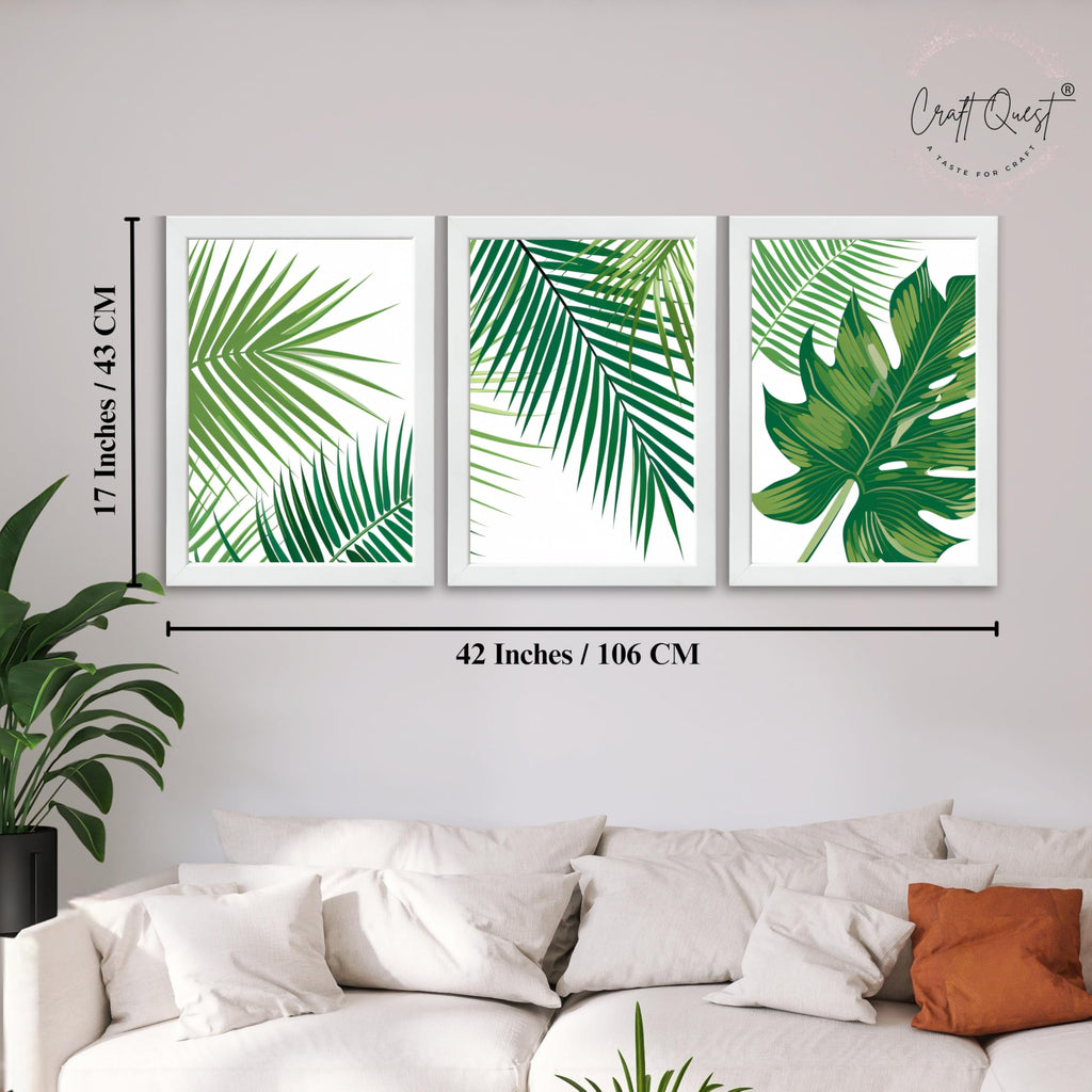 CRAFT QUEST Nature Inspired Tropical Palm Leaf Modern Wall Art | Set of 3 Frames for Home Decoration | Ideal for Living Room, Bedroom & Offices