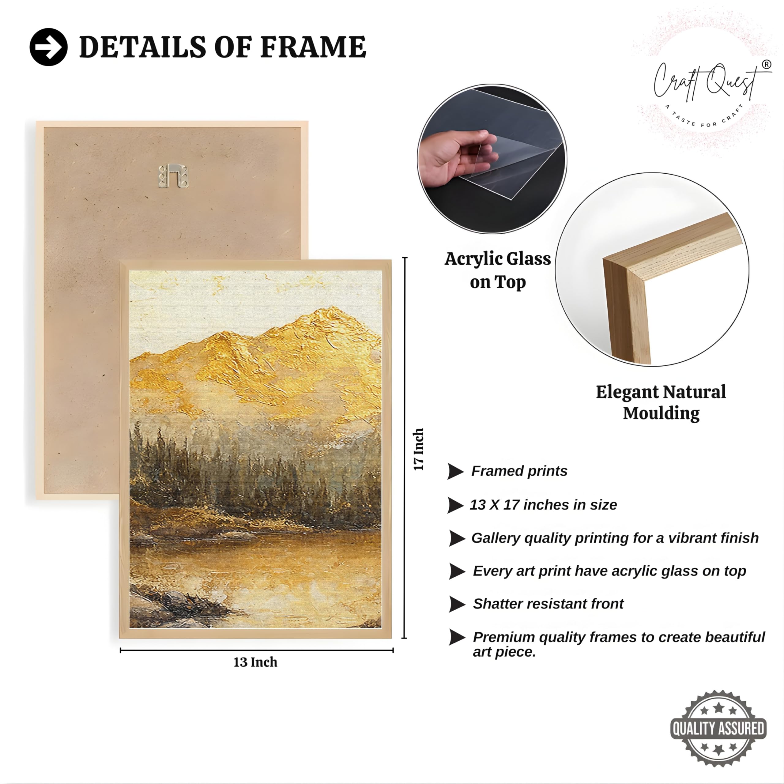 CRAFT QUEST Nature Inspired Painting Of Mountain With Trees Wall Art | Set of 3 Frames for Home Decoration | Ideal for Living Room, Bedroom & Office