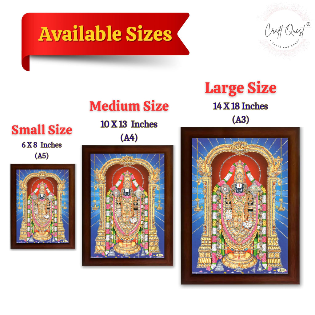 CRAFT QUEST Tirupati Balaji Lakshmi Venkateshwara venkateshwer Swamy Wall Painting Framed, Home, Temple, Pooja, Wall Décor Item
