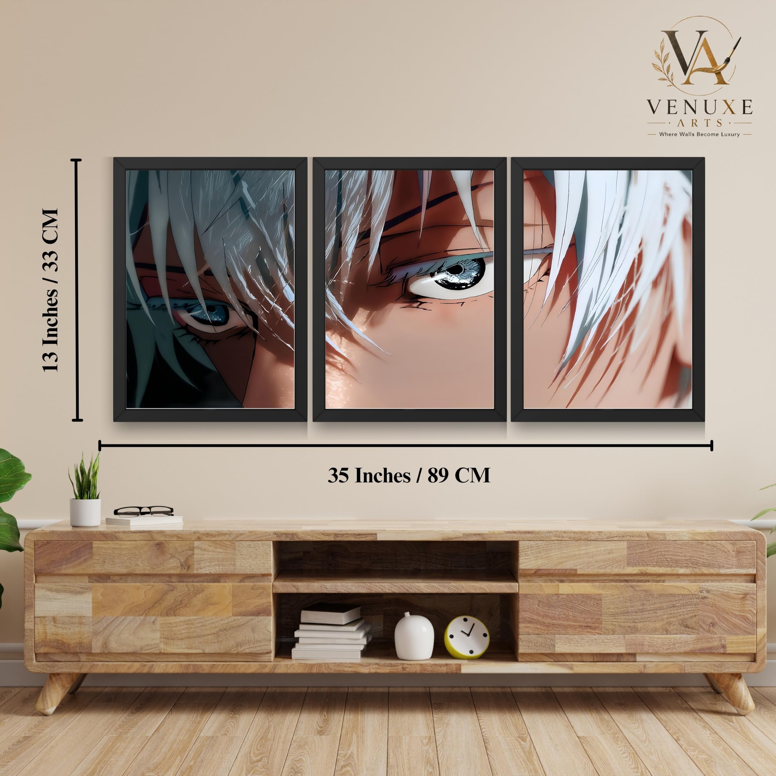VENUXE ARTS Set Of 3 Anime Characters Wall Framed |Anime Characters Framed Poster for Living Room Bedroom Gaming Room Studio Wall Decor