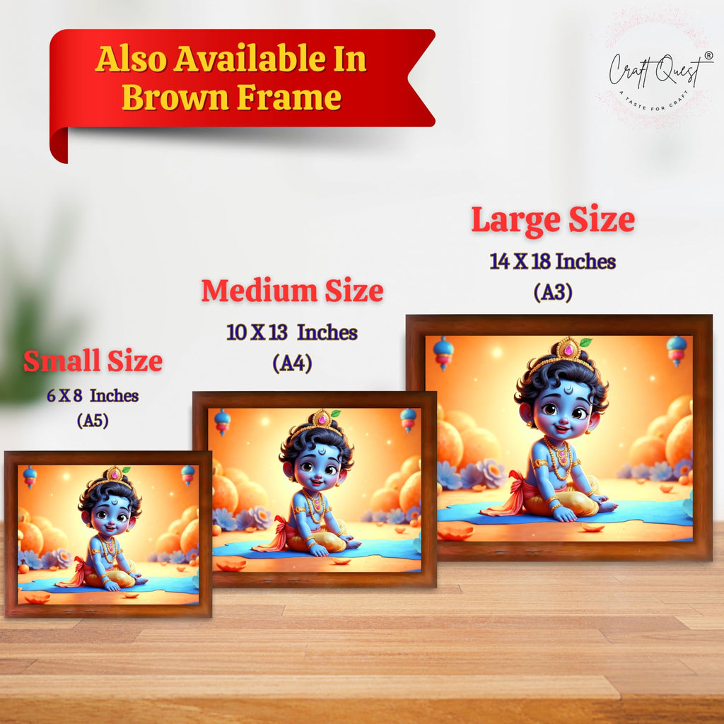 CRAFT QUEST Baby Krishna Photo Frame | Shri Bal Gopal Painting | Krishna Photo Frames for Walls, Home, Living Room and Home Décor