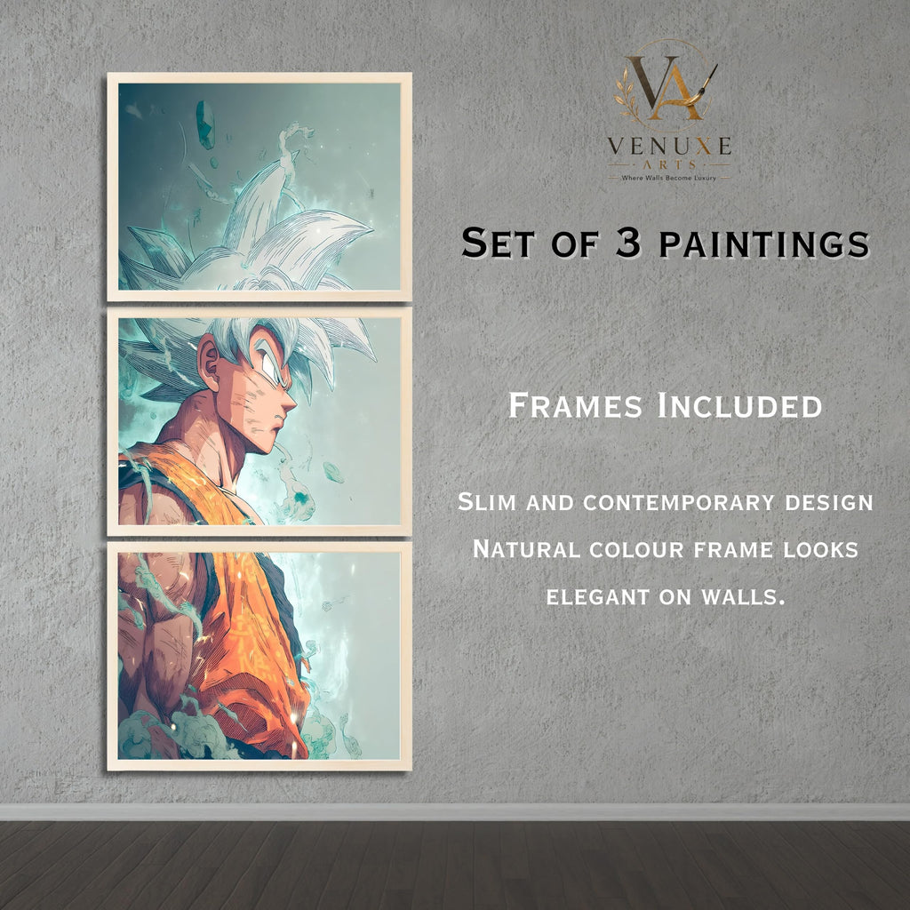 VENUXE ARTS Set Of 3 Anime Characters Wall Framed |Anime Characters Framed Poster for Living Room Bedroom Gaming Room Studio Wall Decor