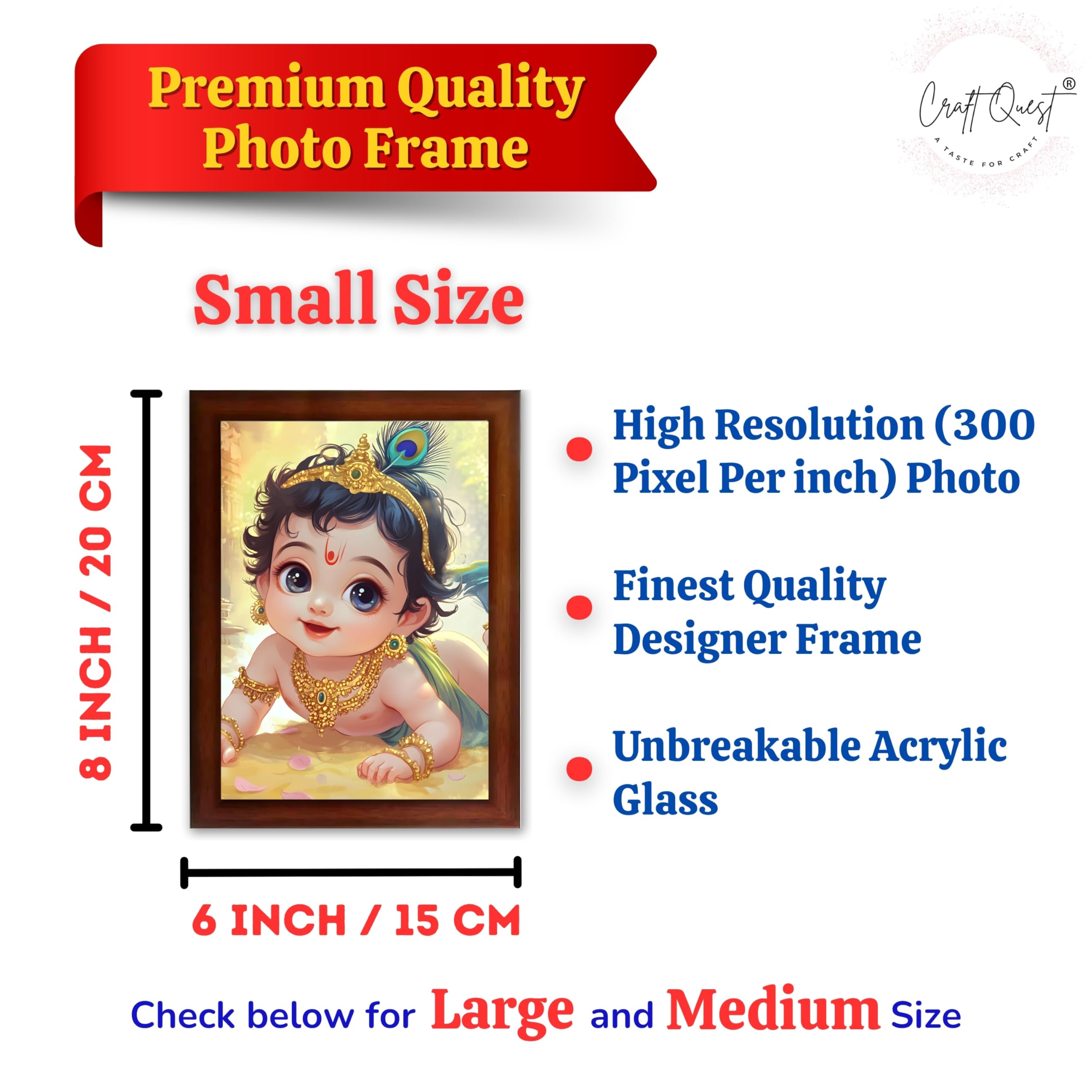 CRAFT QUEST Shri Bal Gopal Painting | Baby Krishna Photo Frame | Walls, Home, Living Room and Home Décor