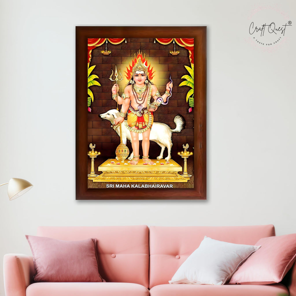 CRAFT QUEST Kala Bhairava Kaal Bhairav Baba Bairava Photo Frame | Hindu God Spiritual Framed | Ideal for Home, Office, Temple & Puja Room, Wall Decor