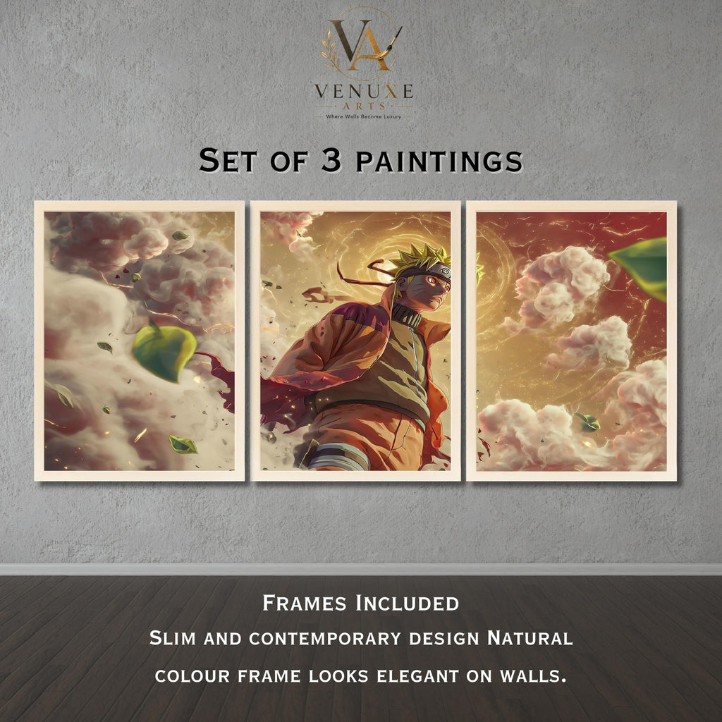 VENUXE ARTS Set Of 3 Anime Characters Wall Framed |Anime Characters Framed Poster for Living Room Bedroom Gaming Room Studio Wall Decor