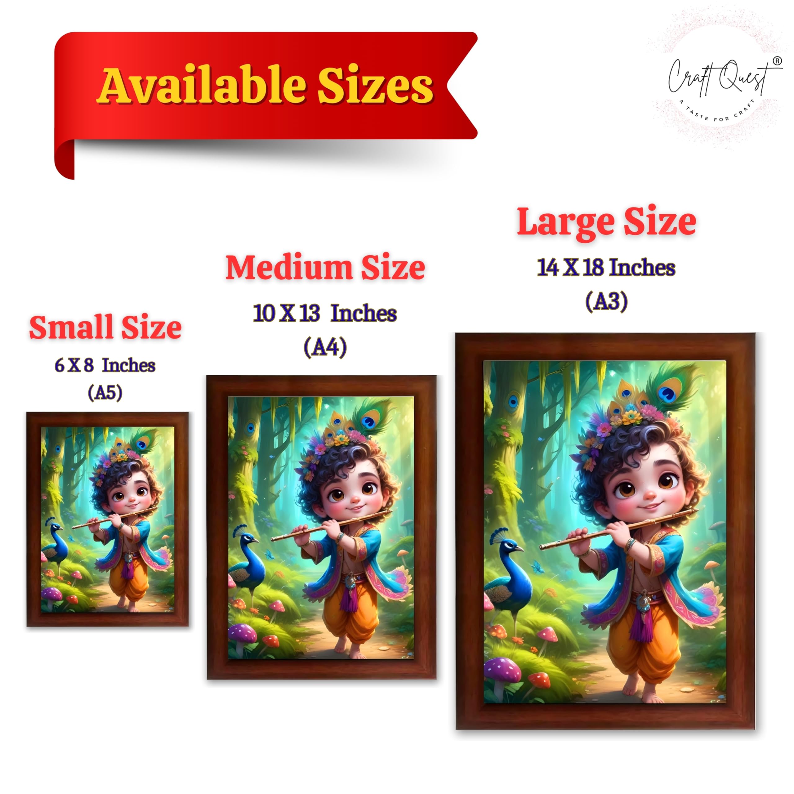 CRAFT QUEST Cute Little Krishna Frame | Bal Gopal HD Painting | Home Temple, Office Desk, Wall Décor Item