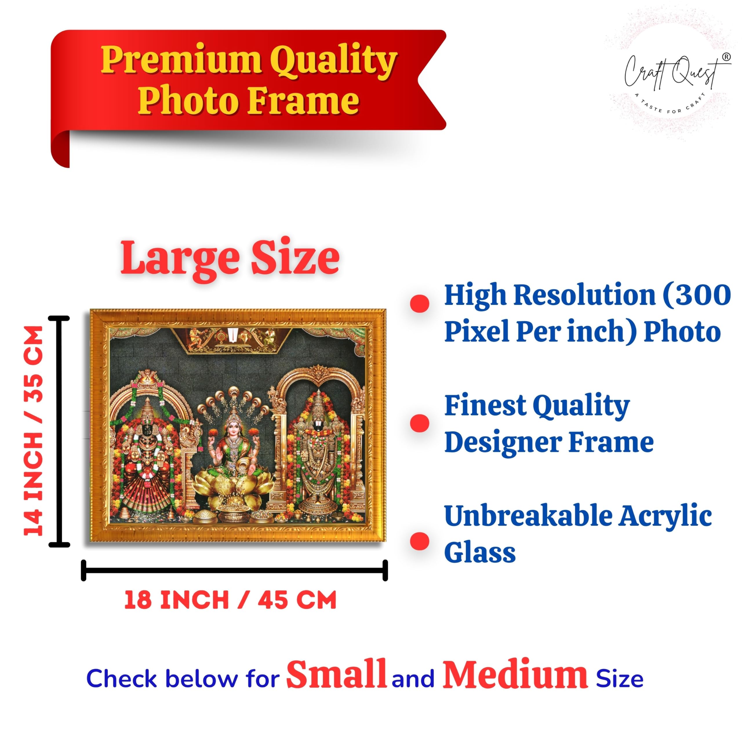 CRAFT QUEST Tirupati Balaji with Padmavati Venkateshwara; Wall Photo Frame | South God Frame for Home, Office, Temple & Gifting