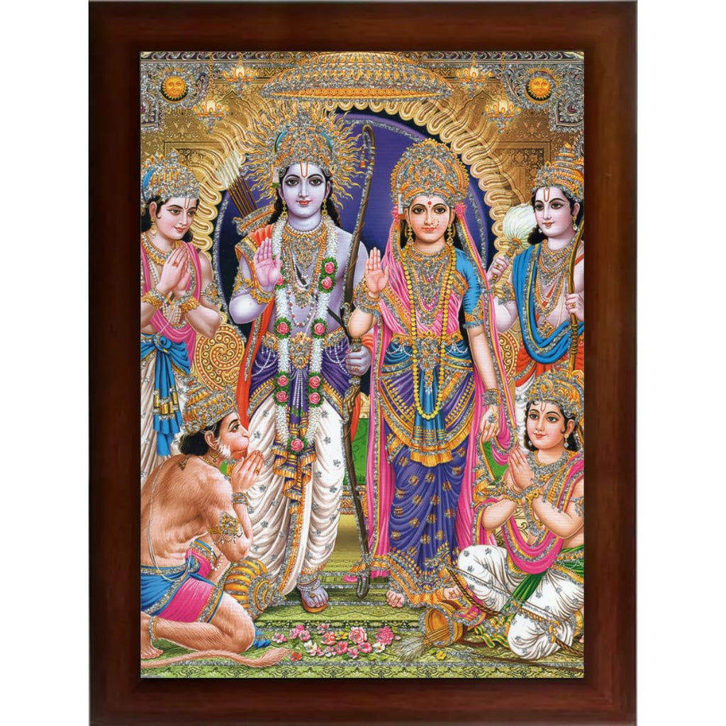 Craft Quest Shree Ram Darbar Sparkle Coated Framed Home Decorative Gift Item Painting (14 X 10 Inches, Multicolour, Religious)