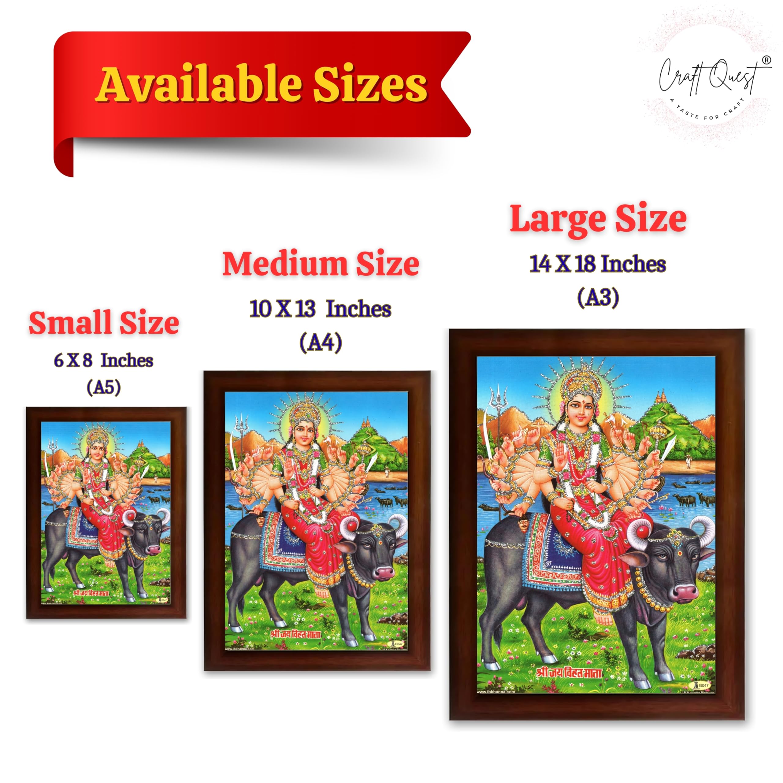 CRAFT QUEST Hindu Goddess Vihat ma Religious Photo frame | Acrylic, Lightweight | Hindu God Spiritual Framed | Ideal for Home, Office, Temple & Puja Room, Wall Decor