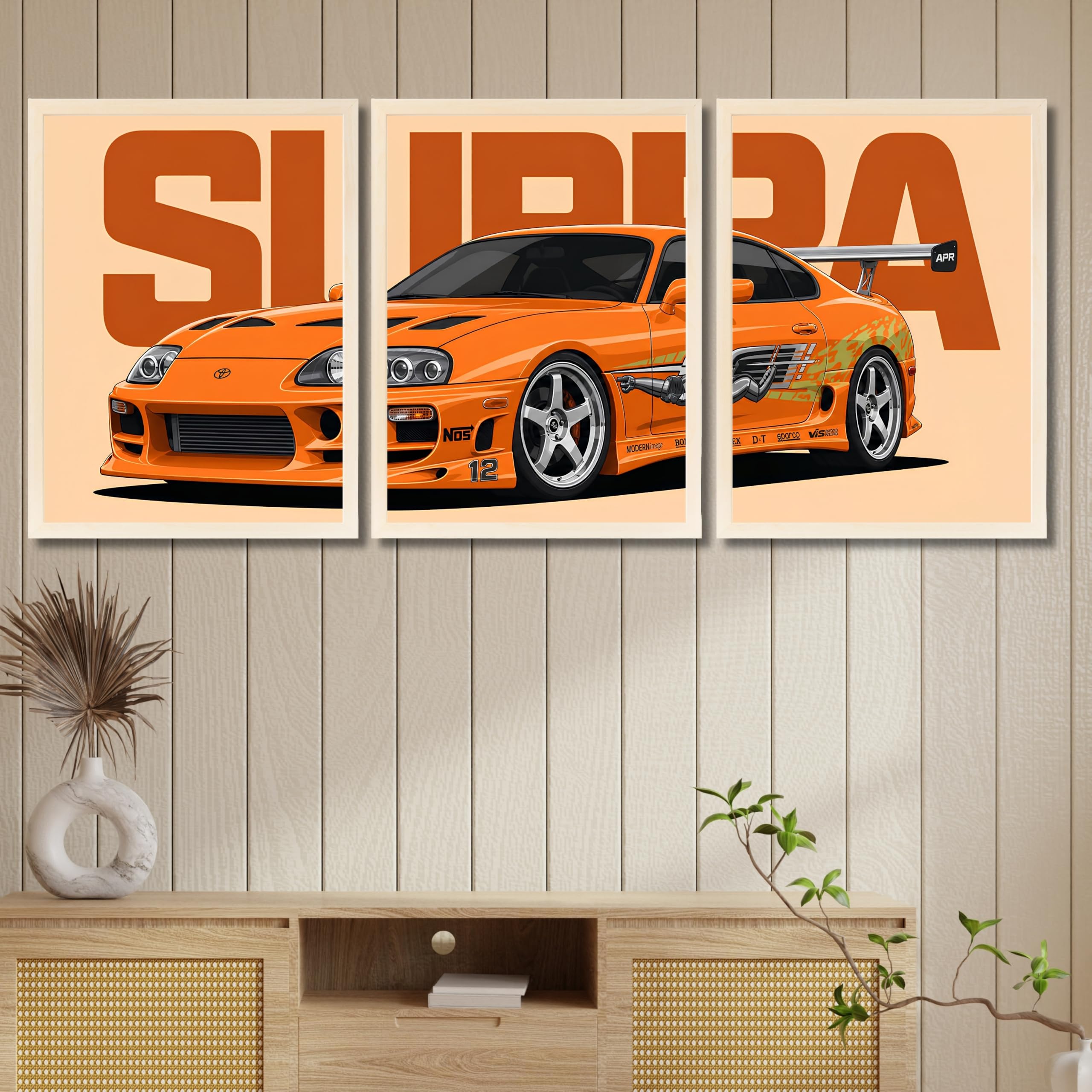 VENUXE ARTS Set Of 3 Big Sports Cars Framed Posters Gift Items for Boys Room Wall Decoration Bedroom Living Room Office Studio Décor | Car Poster Frame for Wall Décor