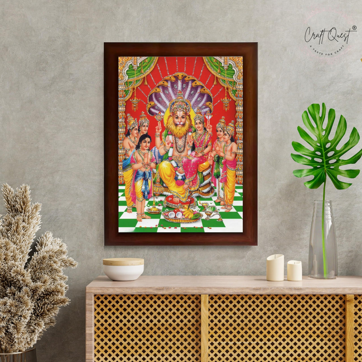 CRAFT QUEST Narasimha Swamy Lakshmi Narsingh Bhagwan Photo Framed | Acrylic Glass, Lightweight | Ideal for Home, Office, Temple & Puja Room, Wall Decor