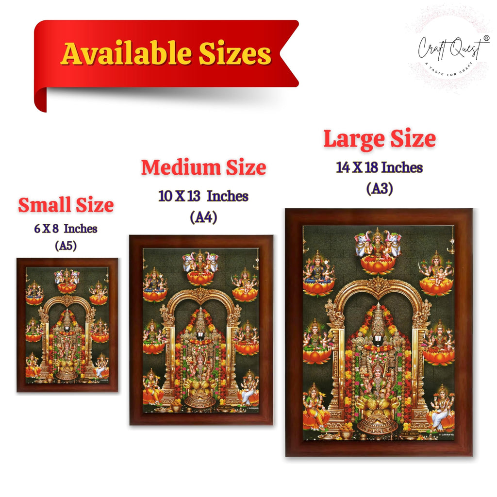 CRAFT QUEST Lord Tirupati Balaji Lord Venkateshwara Swamy Wall Painting Framed, Home, Temple, Pooja, Wall Décor Item